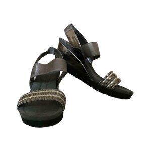 Bandonlino Sandals Wedge Heel Womens 10 M Metallic Silver Gray Comfort Strappy